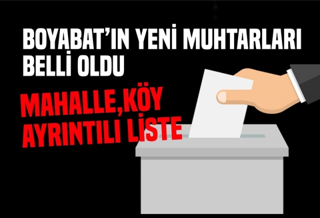 Boyabat&#039;ın Yeni Muhtarları Belli Oldu

31 Mart 2019 Pazar günü yapılan seçim sonuçlarına göre Boyabat&#039;ta yen muhtarlar belli oldu işte tam liste.