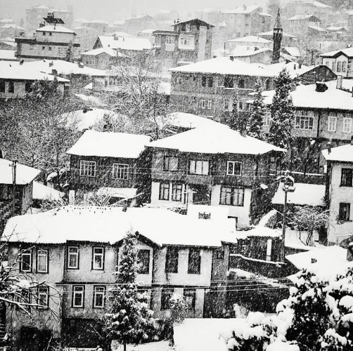 Boyabat Kar yağışı havadan bir görüntü