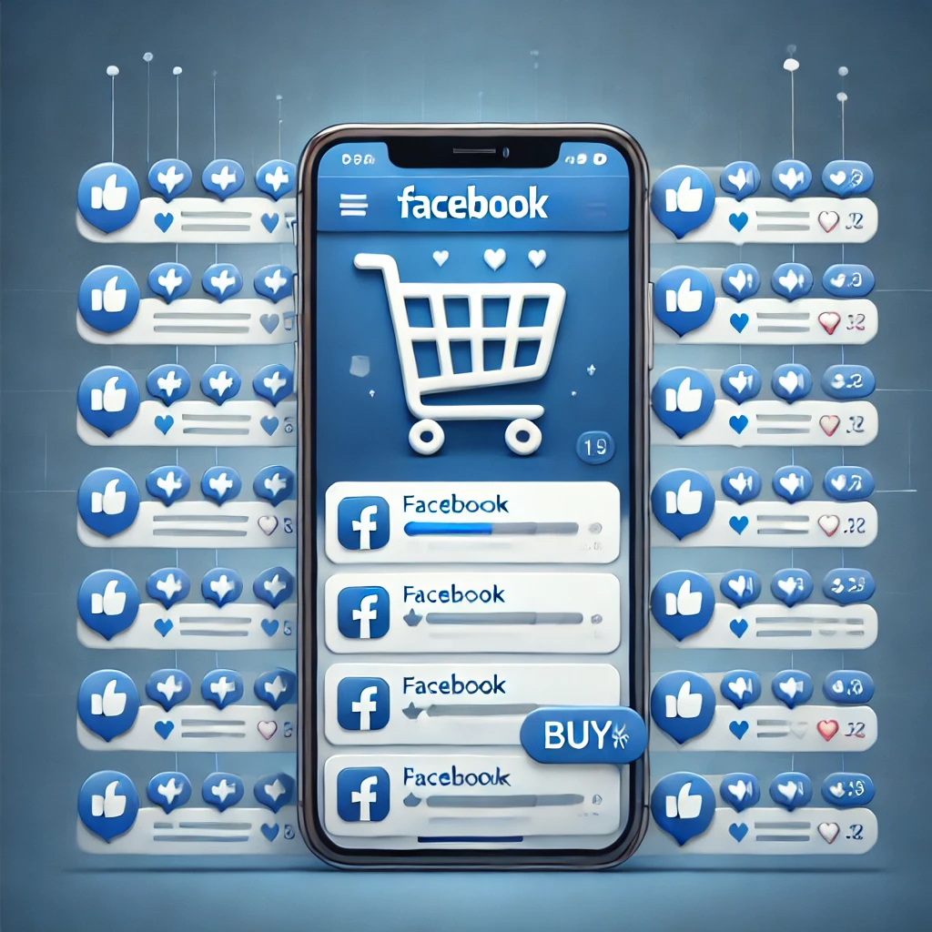 Dall·e 2024 09 17 11.29.41 A Modern Promotional Image For A Facebook Comment Purchasing Service. The Image Features A Smartphone Screen Displaying A Facebook Post With Numerous