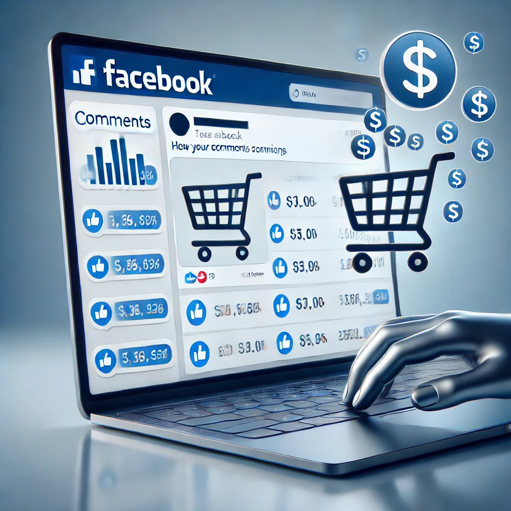 Dall·e 2024 09 17 11.29.51 A Sleek And Professional Promotional Image For A Facebook Comment Purchasing Service. The Image Shows A Laptop Screen With A Facebook Post, Filled Wit