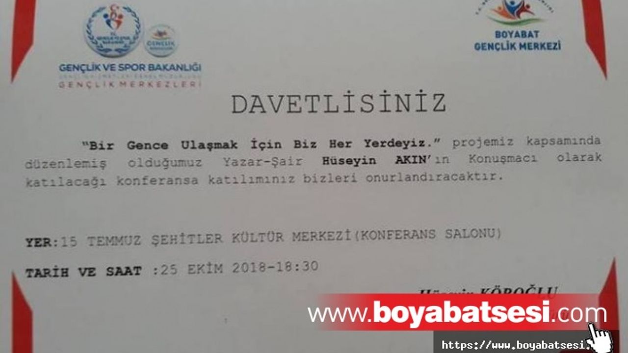 Boyabat Gençlik Merkezi'nden Konferansa Davet