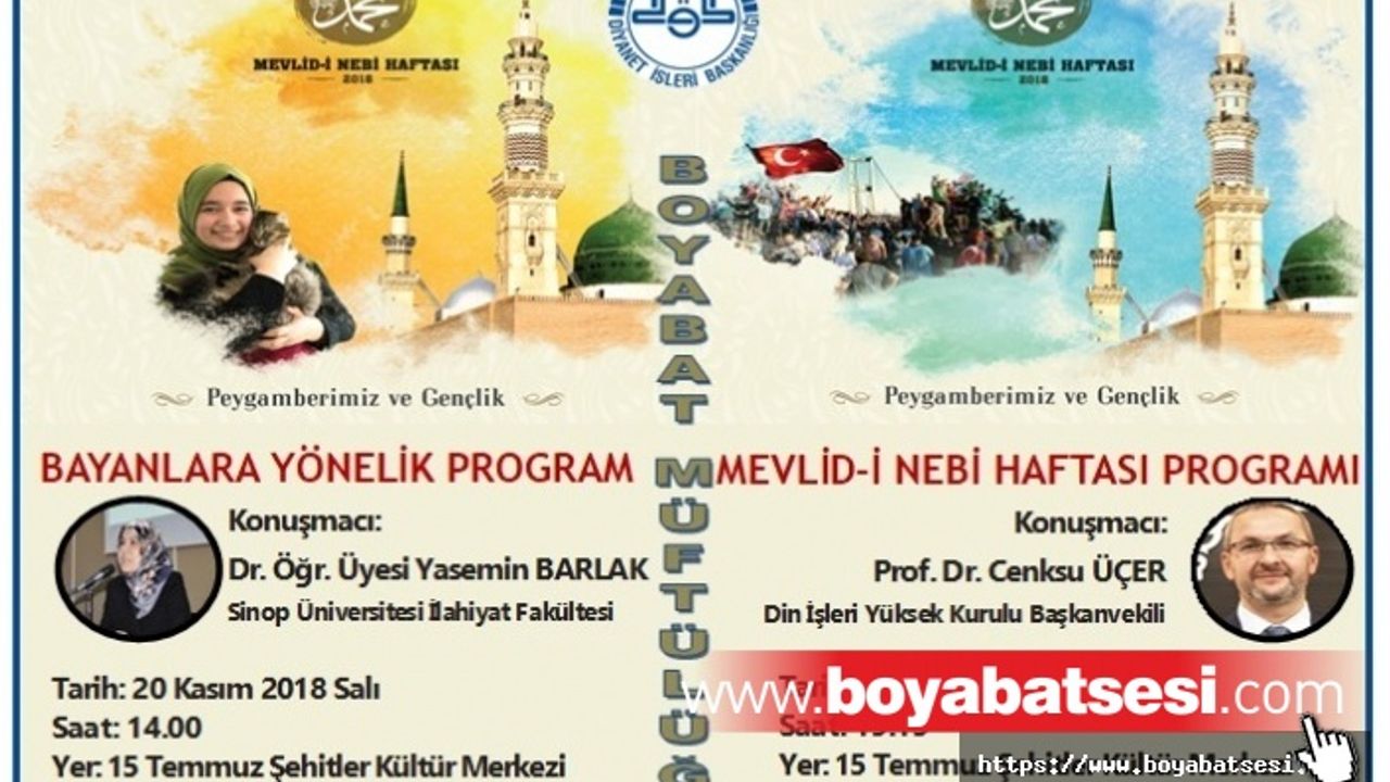 Boyabat İlçe Müftülüğünden "Mevlid-İ Nebi Haftası" Etkinliklerine Davet