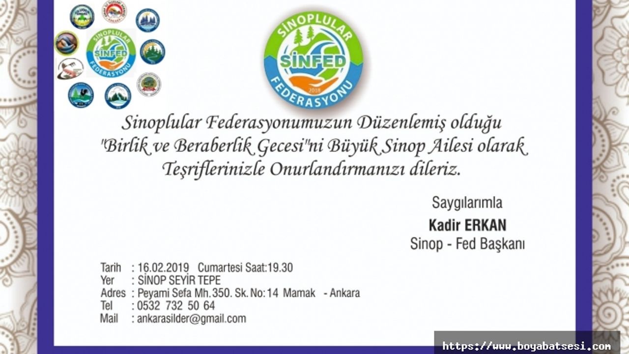 Sinfed'den Birlik Beraberlik Gecesine Davet