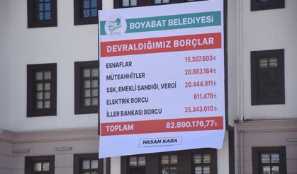 Boyabat Belediyesi borçları belediye binasına asıldı
