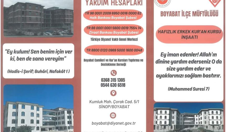 Boyabat İlçe Müftülüğü'nden duyuru