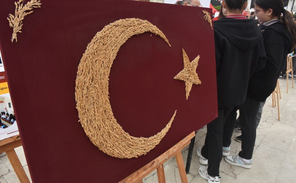 Boyabat’ta Çeltik Taneleriyle Türk Bayrağı yapıldı